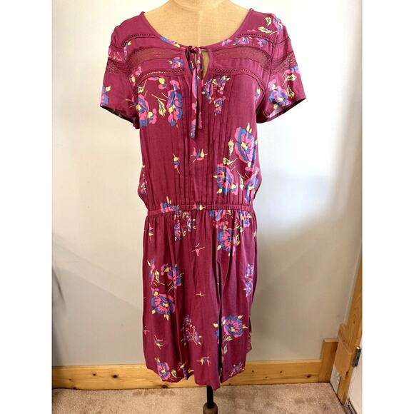 NWT Matilda Jane Pink Cinched Dress W/Floral & Leaves ,Short Mini Sleeve M - Picture 1 of 8